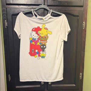 Hello Kitty White Woman’s off shoulder T-Shirt. NWT